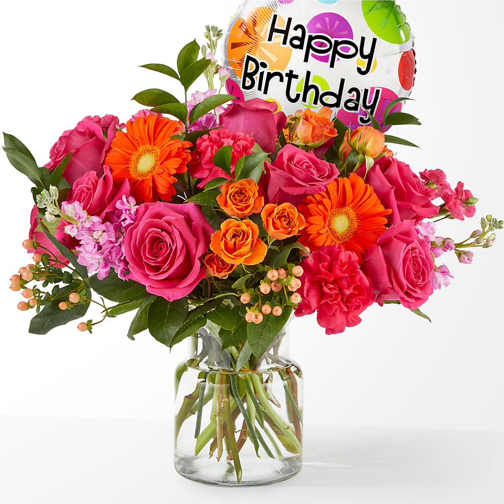 Fiesta Bouquet with Birthday Balloon – Sanford Floral Marketing, Sanford FL