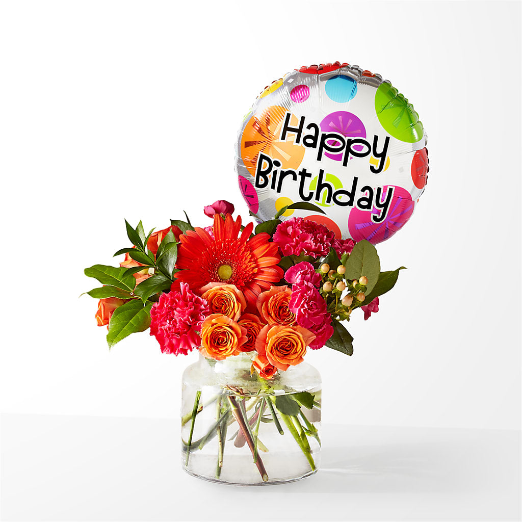 Fiesta Bouquet with Birthday Balloon – Sanford Floral Marketing, Sanford FL