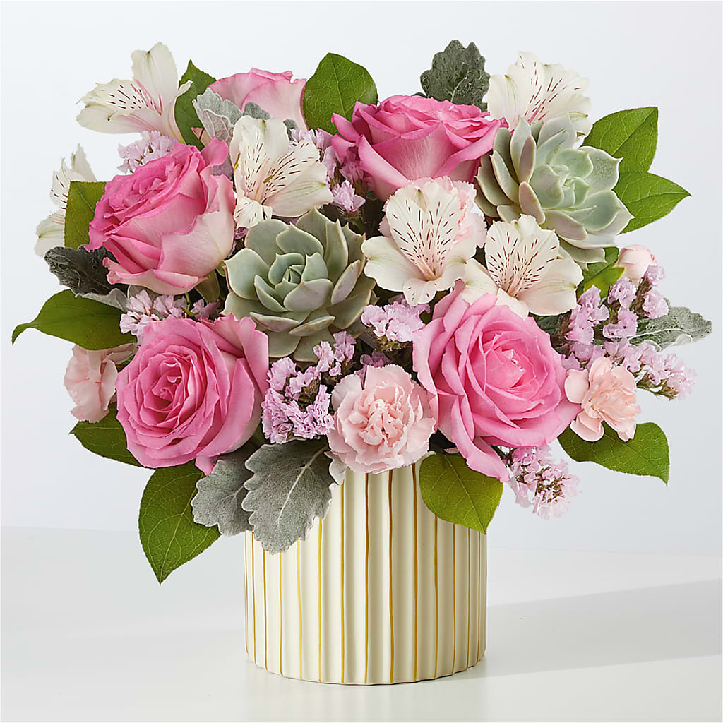Dusty Rose Bouquet with Ivory Vase – Sanford Floral Marketing, Sanford FL