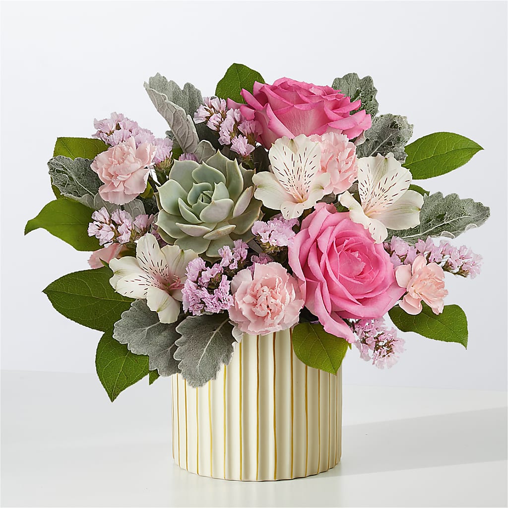 Dusty Rose Bouquet with Ivory Vase – Sanford Floral Marketing, Sanford FL