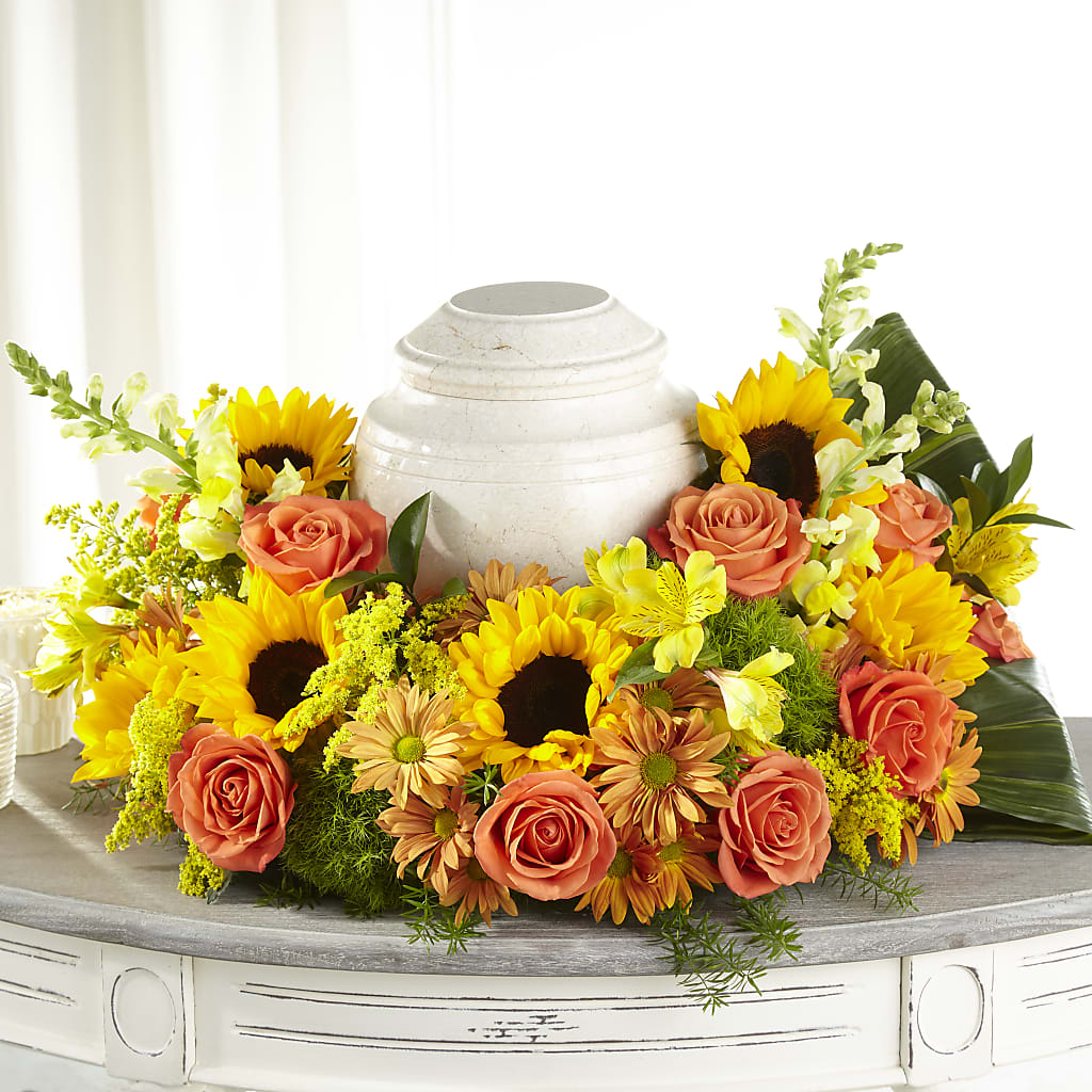 Faithful Sunflower Cremation Adornment – Sanford Floral Marketing, Sanford FL