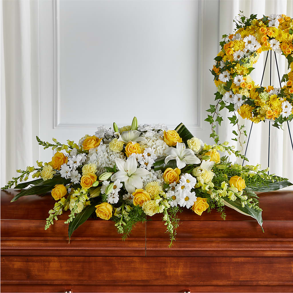 Golden Harmony Casket Spray – Sanford Floral Marketing, Sanford FL
