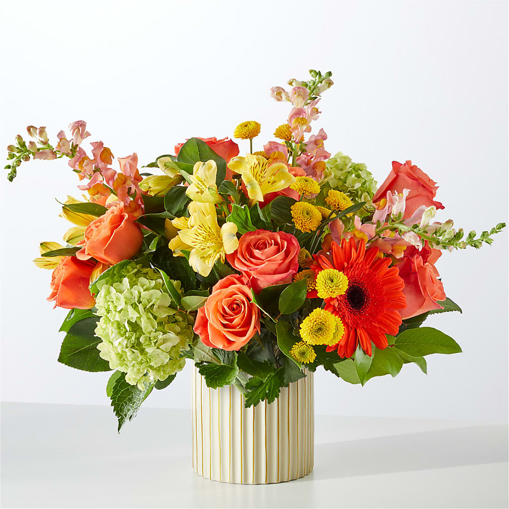 Autumn Sunshine Bouquet with Ivory Vase – Sanford Floral Marketing, Sanford FL