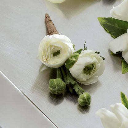 White Ranunculus Boutonniere –  Sanford Floral Marketing, Sanford FL
